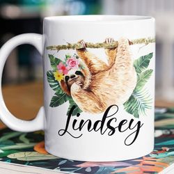 custom name coffee mug, personalized name mug for women, personalized sloth coffee mug custom name, sloth lover birthday