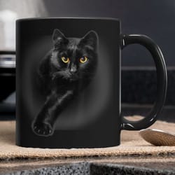 mugs black cat, black cat coffee mug, black cat on black mug, office coffee tumbler gift, latte mug, gifts for her, love