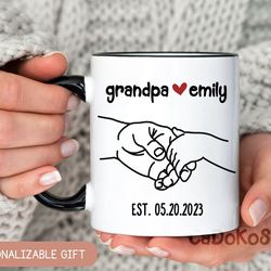 new grandpa gift, personalized father's day gift from grandkid, grandfather and child fist bump mug, baby est 2023 mug,