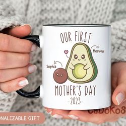 our first mothers day 2023 mug, personalized mom mug mamacado, custom name mom birthday gift for mom gift, mother day gi