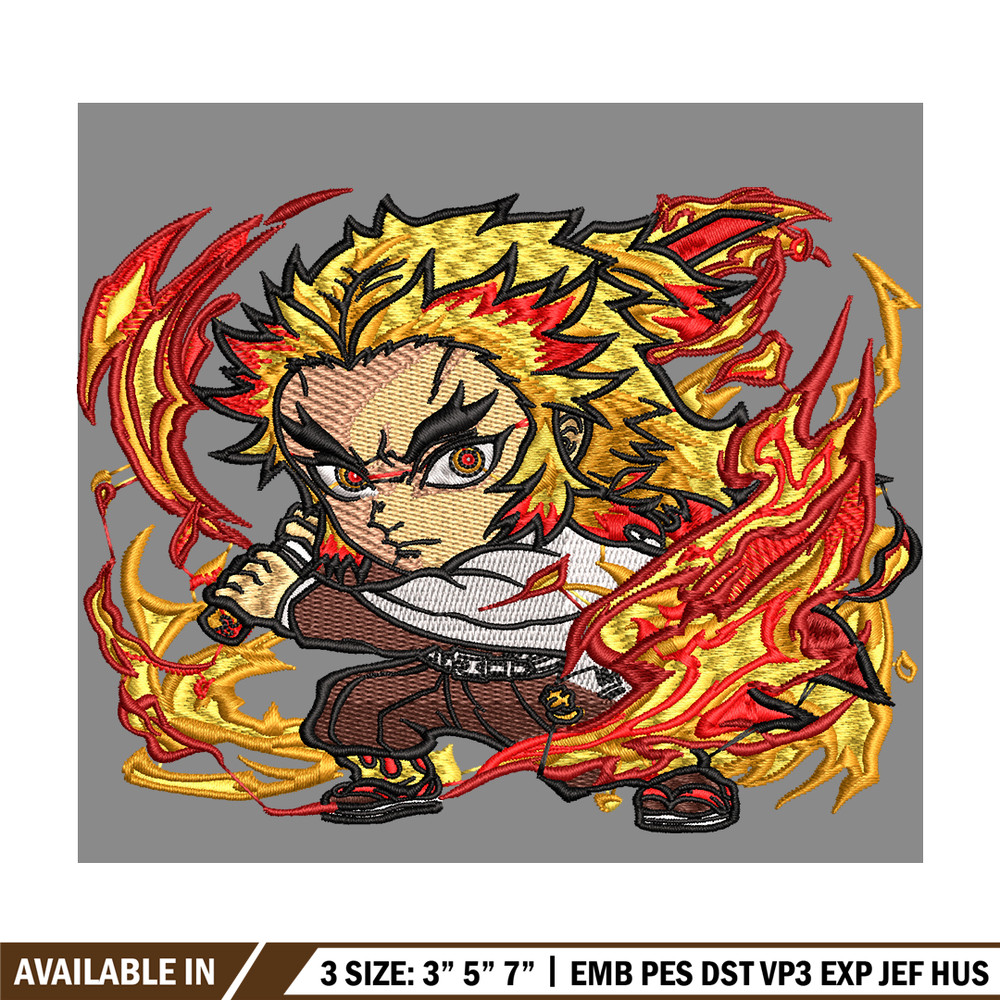 Rengoku Kyoujurou chibi embroidery design, Kimetsu no Yaiba embroidery, embroidery file, anime design, Digital download.jpg