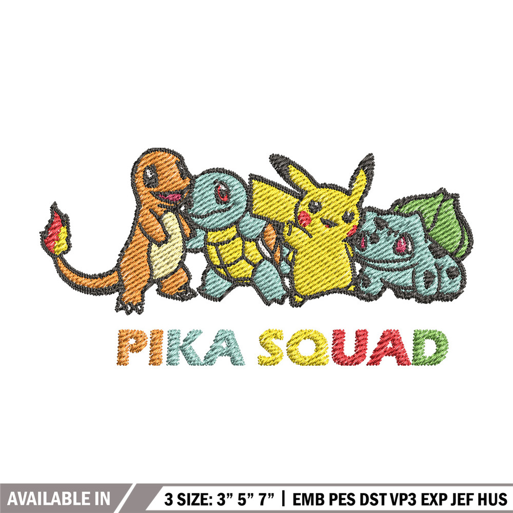 Pika squad embroidery design, Pokemon embroidery, Anime design, Embroidery file, Digital download, Embroidery shirt.jpg