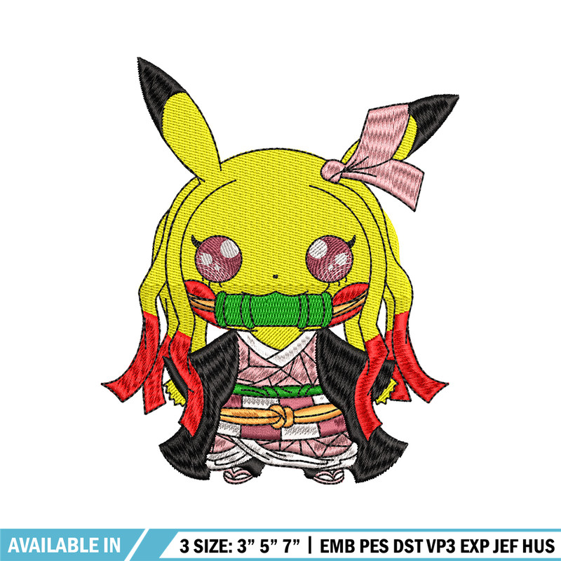 Pikachu Nezuko Demon embroidery design, Pokemon embroidery, logo design, anime design, anime shirt, Digital download.jpg