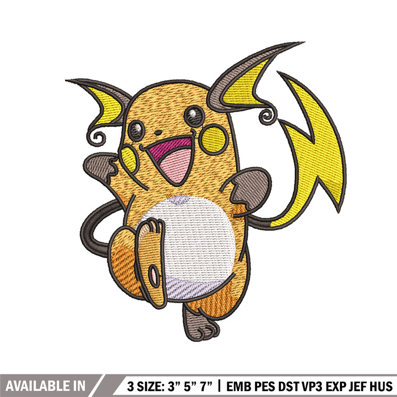 Raichu embroidery design, Pokemon embroidery, Embroidery shirt, Embroidery file, Anime design, Digital download.jpg