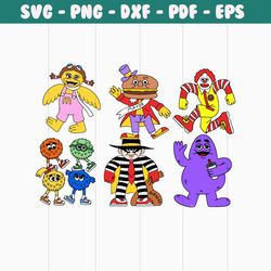 retro fast food characters svg, easy cut file for cricut, layered by colour