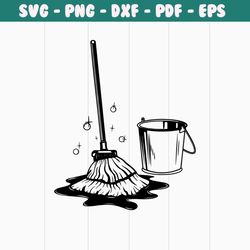 mop cleaning svg, housekeeping service jpeg stencil, cleaning monogram, broom and bucket clipart, floor clean cut file,