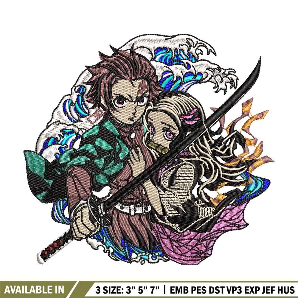 Tanjiro and Nezuko embroidery design, Kimetsu no Yaiba embroidery, logo design, anime design, Digital download.jpg