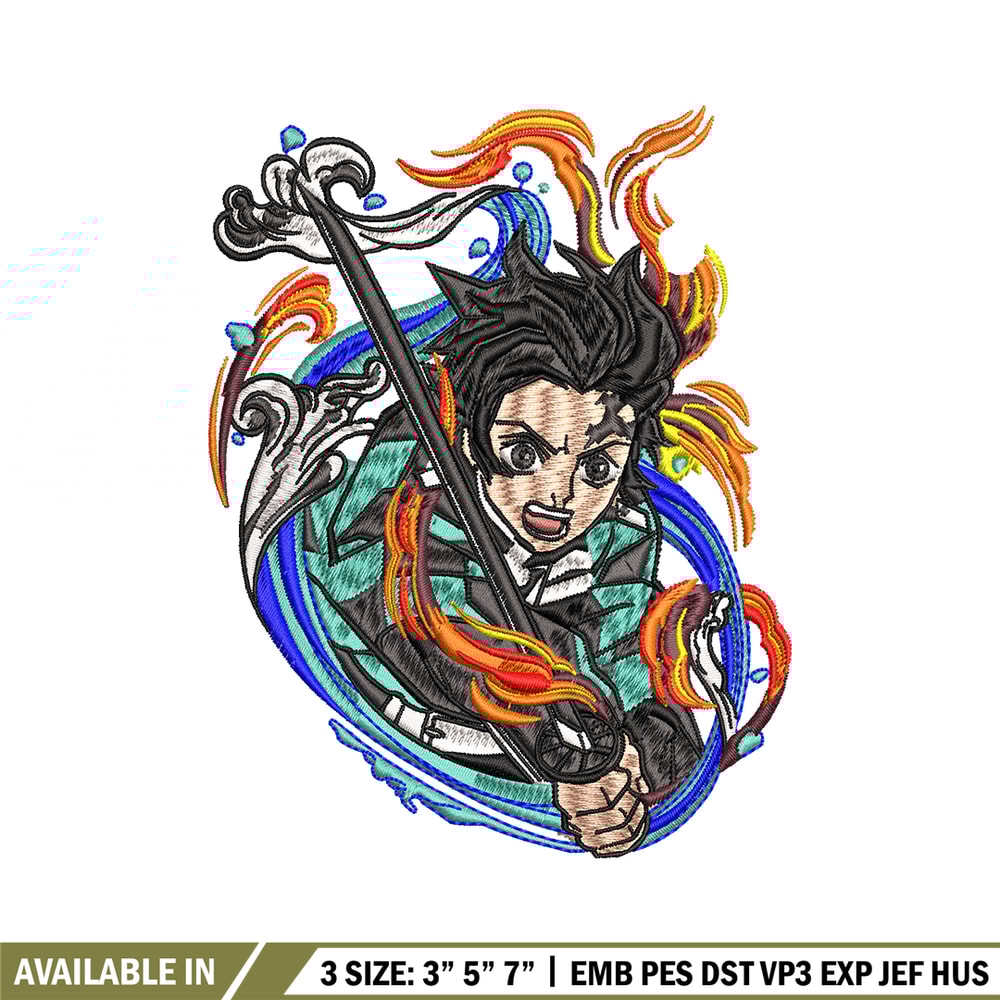 Tanjiro fire and water embroidery design, Kimetsu no Yaiba embroidery, anime design, anime shirt, Digital download.jpg