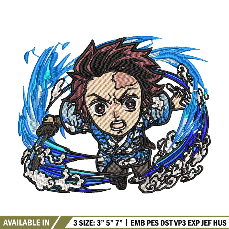 Tanjiro fire breathing chibi embroidery design, Kimetsu no Yaiba embroidery, anime design, anime shirt, Digital download.jpg