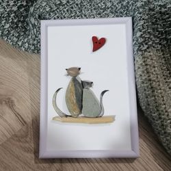 Pebble Art Picture / Cats / Stone Picture/ Wall Decor/ Love Cats