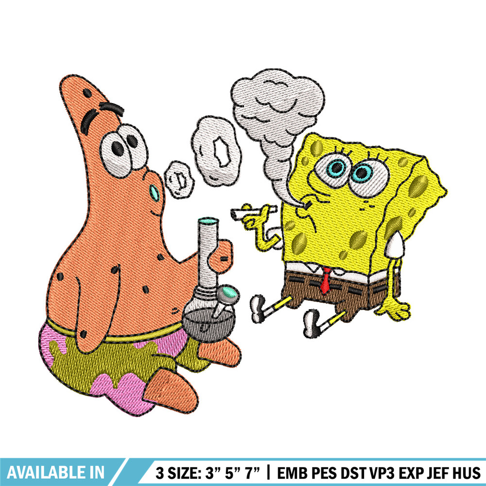 Spongebob smoke embroidery design, Spongebob embroidery, Emb design, Embroidery shirt, Embroidery file, Digital download.jpg