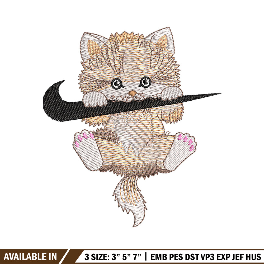 Swoosh cat embroidery design, Cat embroidery, Nike design, Embroidery file, Embroidery shirt, Digital download.jpg