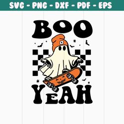 svg png i boo yeah halloween ghost boys retro skateboard toddler kids, instant download, spook cut file, ghost vector,