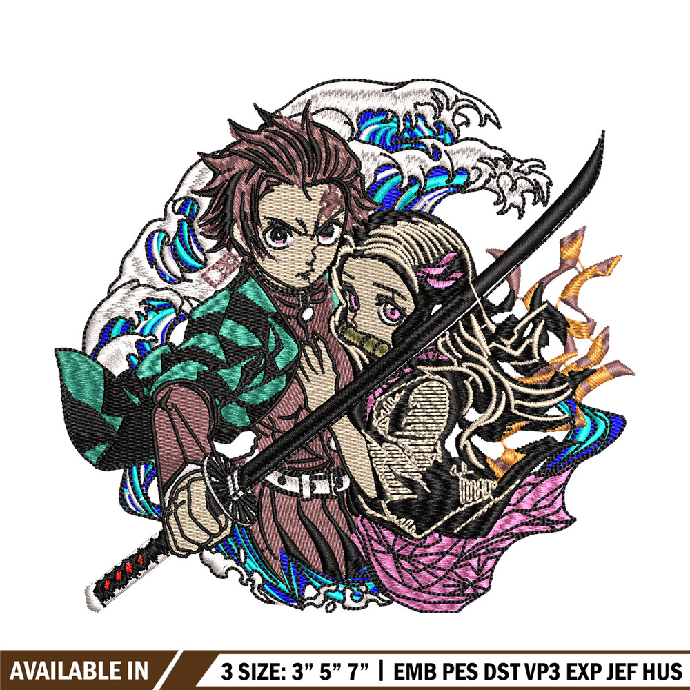 Tanjiro and Nezuko embroidery design, Kimetsu no Yaiba embroidery, logo design, anime design,  Digital download.jpg