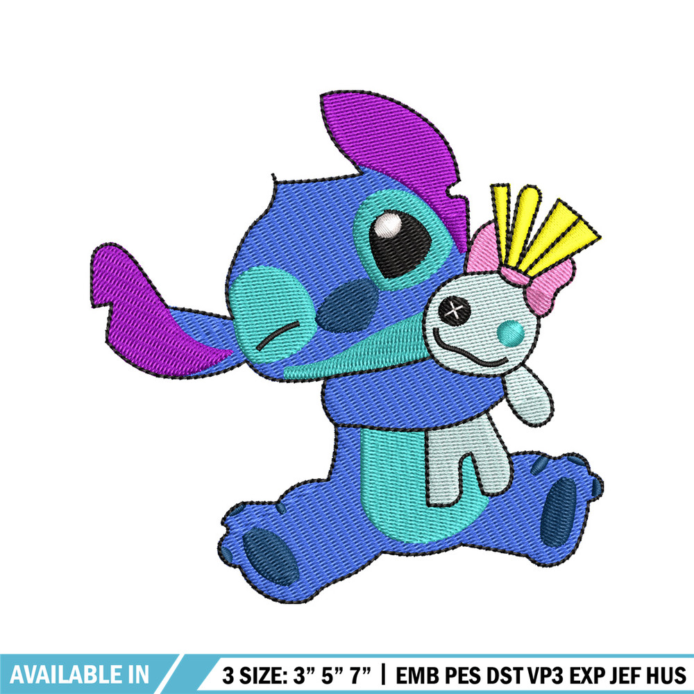Stitch With Doll embroidery design, Stitch cartoon embroidery, cartoon design, embroidery file, Digital download.jpg