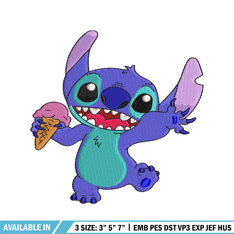 Stitch with Ice Cream  embroidery design, cartoon embroidery, logo design, embroidery file, logo shirt, Digital download.jpg