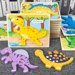 baby wooden cartoon dinosaur 3d puzzle jigsaw for kids montessori early learning educational puzzle toys
