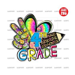 fourth grade png | peace love fourth grade sublimation | 4th grade png | pencil tie dye leopard design digital download