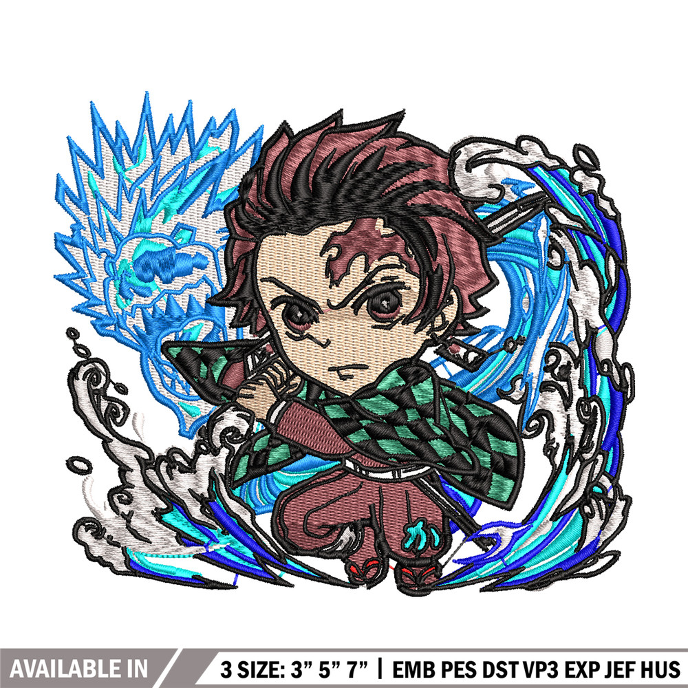 Tanjiro water breathing dragon chibi embroidery design, Kimetsu no Yaiba embroidery, anime design, Digital download.jpg