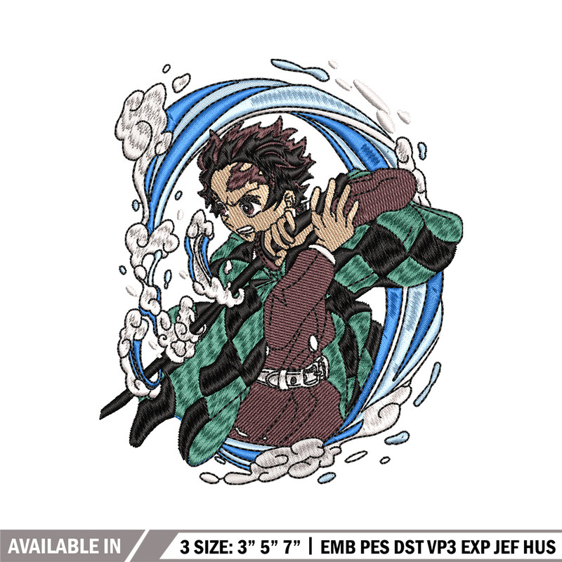 Tanjiro water breathing embroidery design, Kimetsu no Yaiba embroidery, anime design, anime shirt, Digital download.jpg