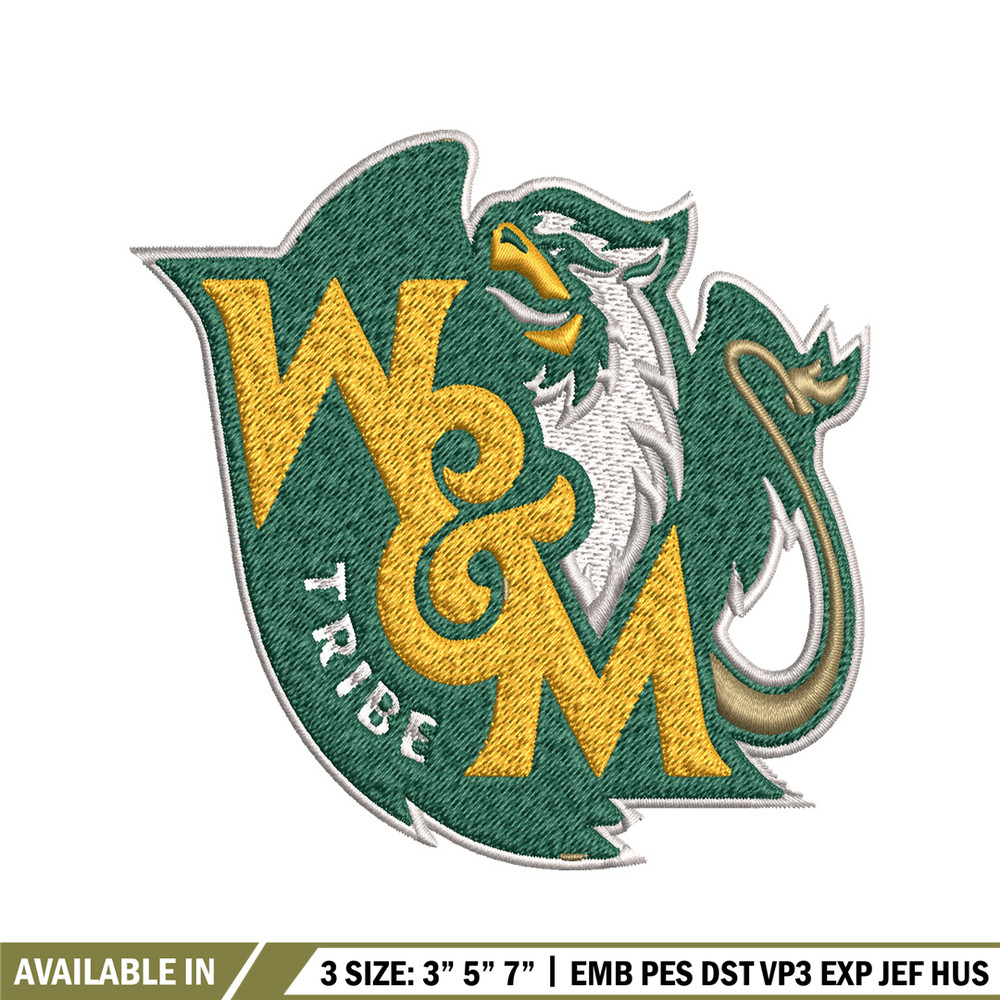 William and Mary Tribe embroidery design, William and Mary Tribe embroidery, Sport embroidery, NCAA embroidery..jpg