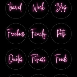 12 Neon Instagram Highlight Icons. Black and Pink Instagram Highlights Images. Text Instagram Highlights Covers