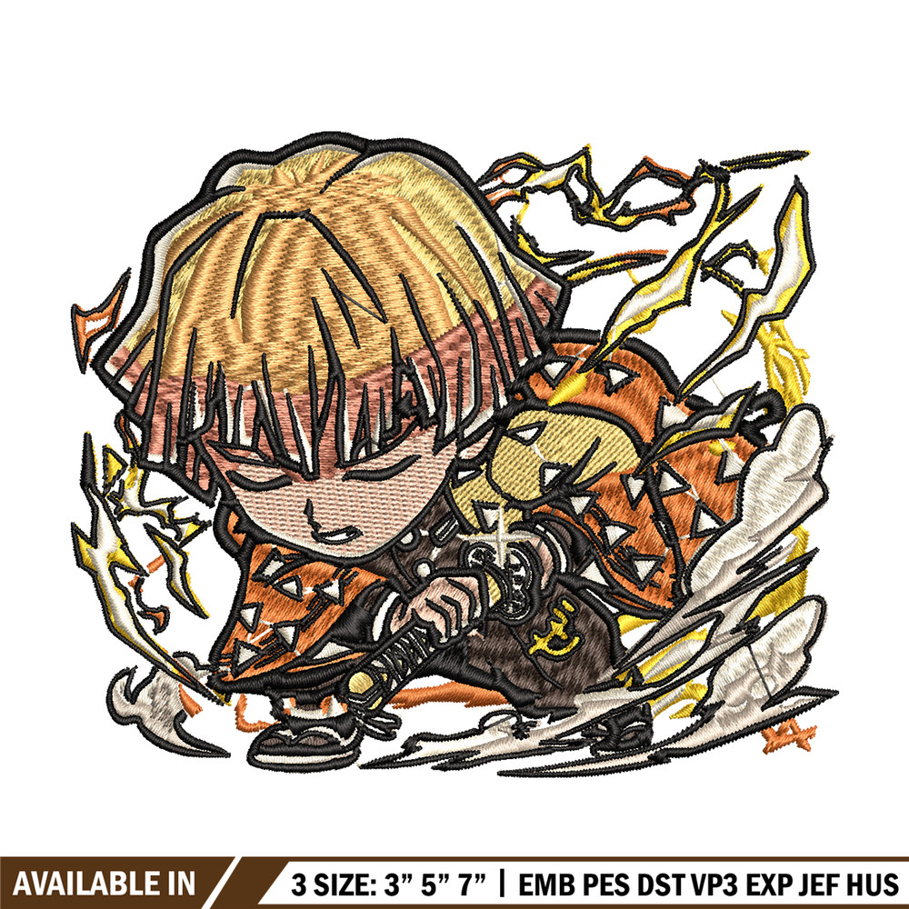 Zenitsu Thunder Breathing chibi embroidery design, Kimetsu no Yaiba embroidery, anime design, Digital download.jpg