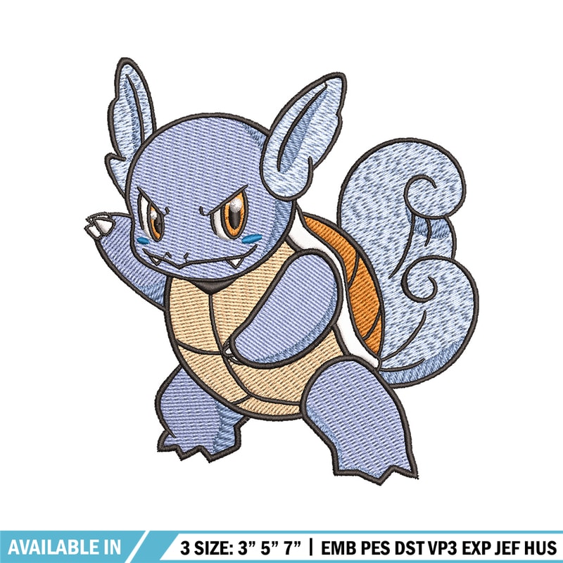 Wartortle embroidery design, Pokemon embroidery, Anime design, Embroidery shirt, Embroidery file, Digital download.jpg
