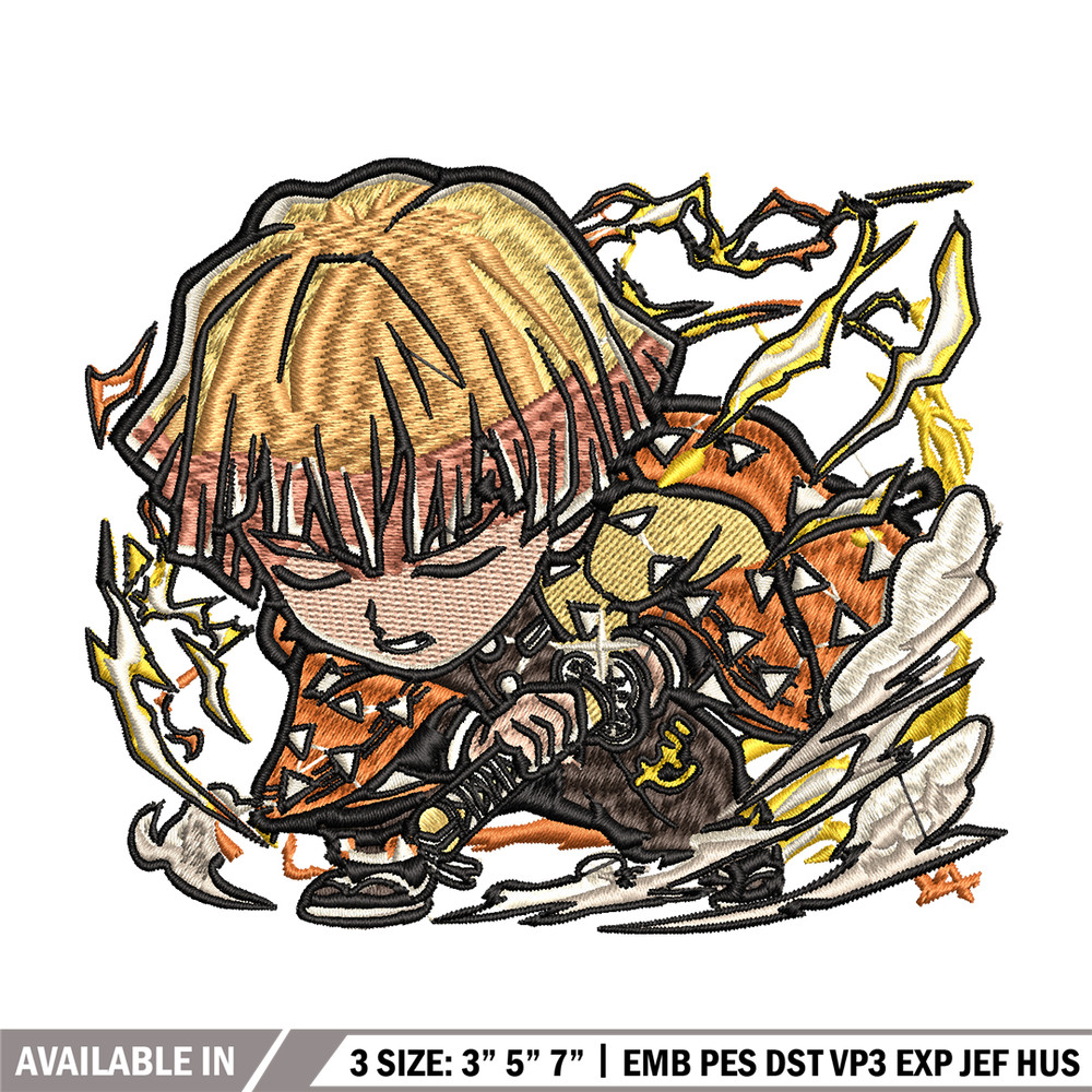 Zenitsu Thunder Breathing chibi embroidery design, Kimetsu no Yaiba embroidery, anime design, Digital download.jpg