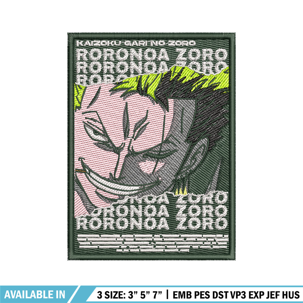 Zoro poster embroidery design, One piece embroidery, Anime design, Embroidery file, Digital download, Embroidery shirt.jpg