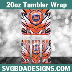 newyork mets baseball 20oz tumbler template, mlb tumbler wrap, mlb baseball template wrap, mets 20oz baseball tumbler