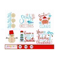 coastal christmas clipart, beach digital art, instant download