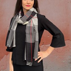 handloomed wool & silk check scarf