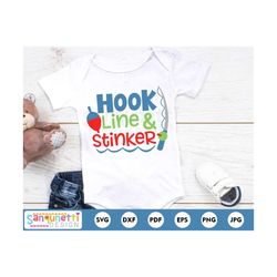 hook line and stinker fishing svg, baby and boys cutting files, fishing digital art for cricut and silhouette