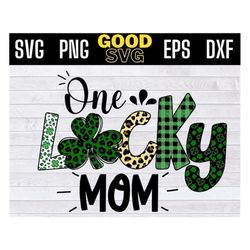 one lucky mom svg, mom saint patrick's day teacher, st patrick leopard shamrock svg png dxf eps cricut file silhouette a