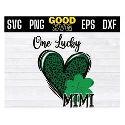 one lucky mimi svg, mimi saint patrick's day teacher, st patrick leopard heart svg png dxf eps cricut file silhouette ar