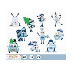 snowmen winter clipart, christmas digital art,instant download