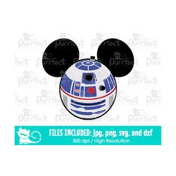 mouse head r2d2 svg, digital cut files in svg, dxf, png and jpg, printable clipart
