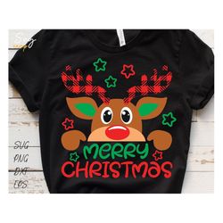 merry christmas svg, buffalo plaid reindeer svg, christmas reindeer svg, peeping reindeer, boy reindeer svg, christmas k
