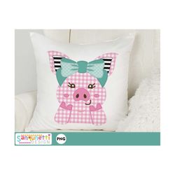 pig with bow faux applique design, printable farm girl design, png digital art