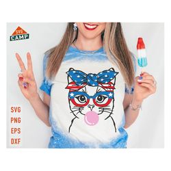 4th of july cat with bandana glasses bubblegum svg, fourth of july svg, 4th of july svg, patriotic cat svg, independence