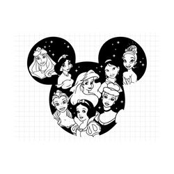 all princesses mouse head svg, magic princesses svg, magic castle svg, magic kingdom svg, family trip svg, princess svg,