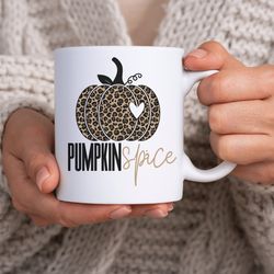 hello pumpkin mug, pumpkin spice leopard mug, fall coffee mug