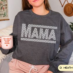 checkered mama sweatshirt, varsity mama crewneck, mom gift, mothers day gift, mom sweatshirt, trendy mama sweatshirt, gi
