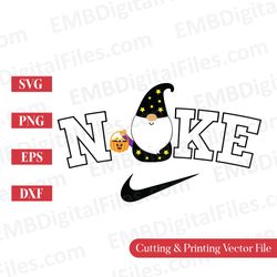 nike swoosh gnome holding pumpkin svg for cricut