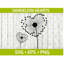 dandelion hearts svg, wild flower svg, heart flower svg, love flower svg, valentines flower svg, nature svg, heart flowe