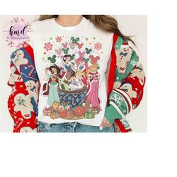 Disney Princess  Characters Group Balloon Christmas Tea Cup T-shirt, Mickey Very Merry Xmas Party Tee, Disneyland Vacati