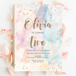 rainbow birthday invitation glitter pastel invitation colorful watercolor gold foil splatter sprinkles ombre 1st 2nd 3rd