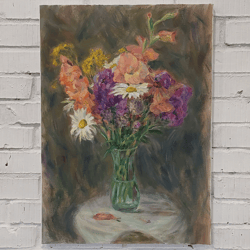 Bouquet of flowers with gladioli original oil painting on canvas flowers artwork