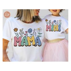mama and mini flowers svg, mother's day svg, retro mothers day svg, mama floral svg, mama and me svg, family matching sh